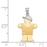 Small Boy w Hat on Right Engravable Charm Pendant in Real 14k Multi-Tone Gold