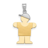Small Boy w Hat on Right Engravable Charm Pendant in Real 14k Multi-Tone Gold