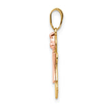 14k Two-Tone Gold Girl Pendant with Rose Gold Bow, Symbolic Family Charm