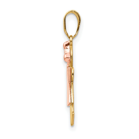 14k Two-Tone Gold Girl Pendant with Rose Gold Bow, Symbolic Family Charm