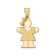 14k Yellow Gold Girl Shaped Pendant with Bow and Dress, Daughter Charm Jewelry