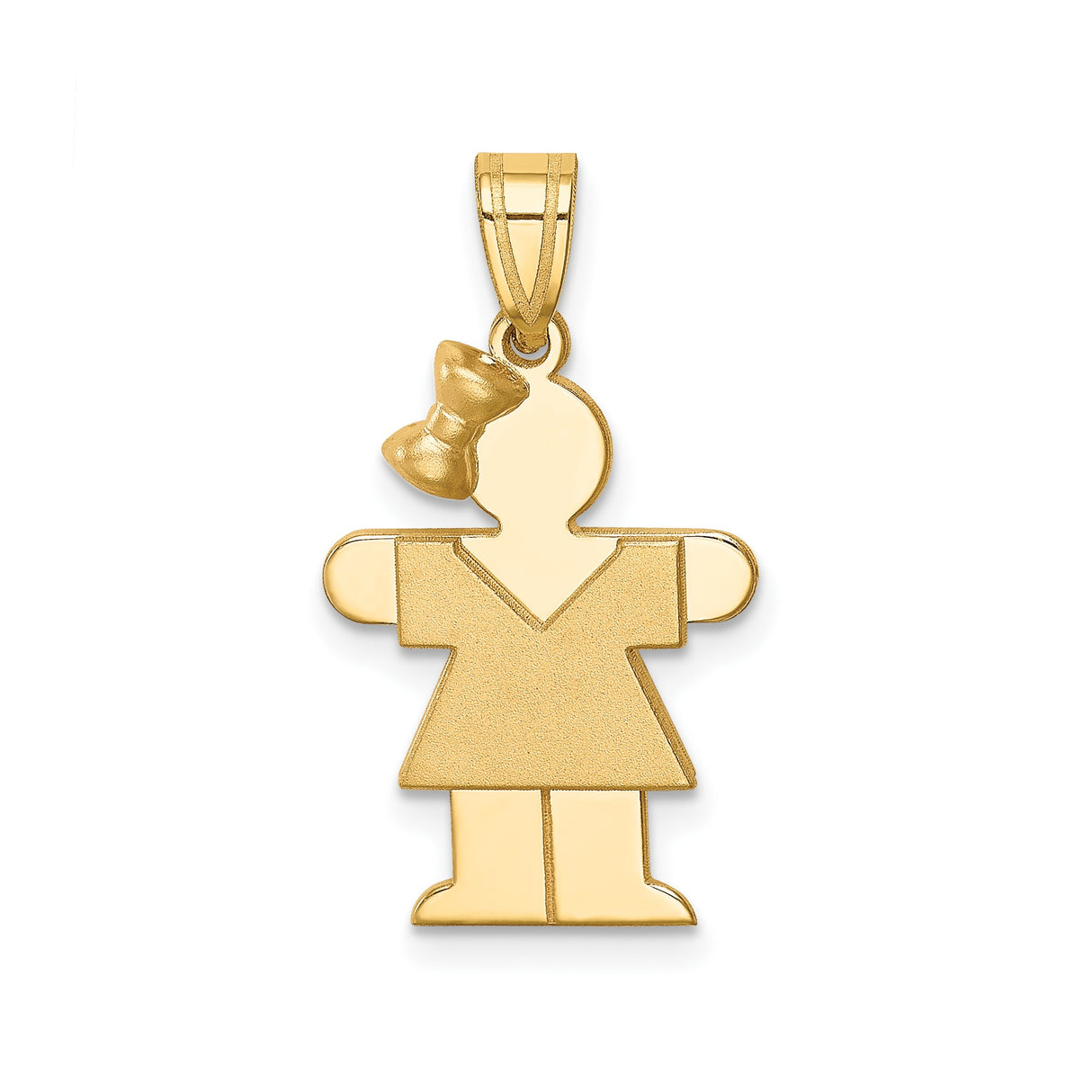 14k Yellow Gold Girl Shaped Pendant with Bow and Dress, Daughter Charm Jewelry