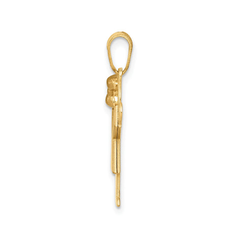 14k Two-Tone Gold Girl Pendant with Rose Gold Dress and Bow, Matte Satin Finish Charm