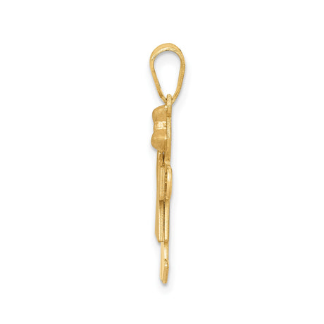 14k Two-Tone Gold Girl Pendant with Rose Gold Dress and Bow Accent, Family Charm