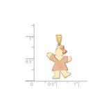 14k Two-Tone Gold Girl Pendant with Rose Gold Dress and Bow Accent, Family Charm