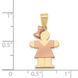 Small Girl w Bow on Left Engravable Charm Pendant in Real 14k Multi-Tone Gold