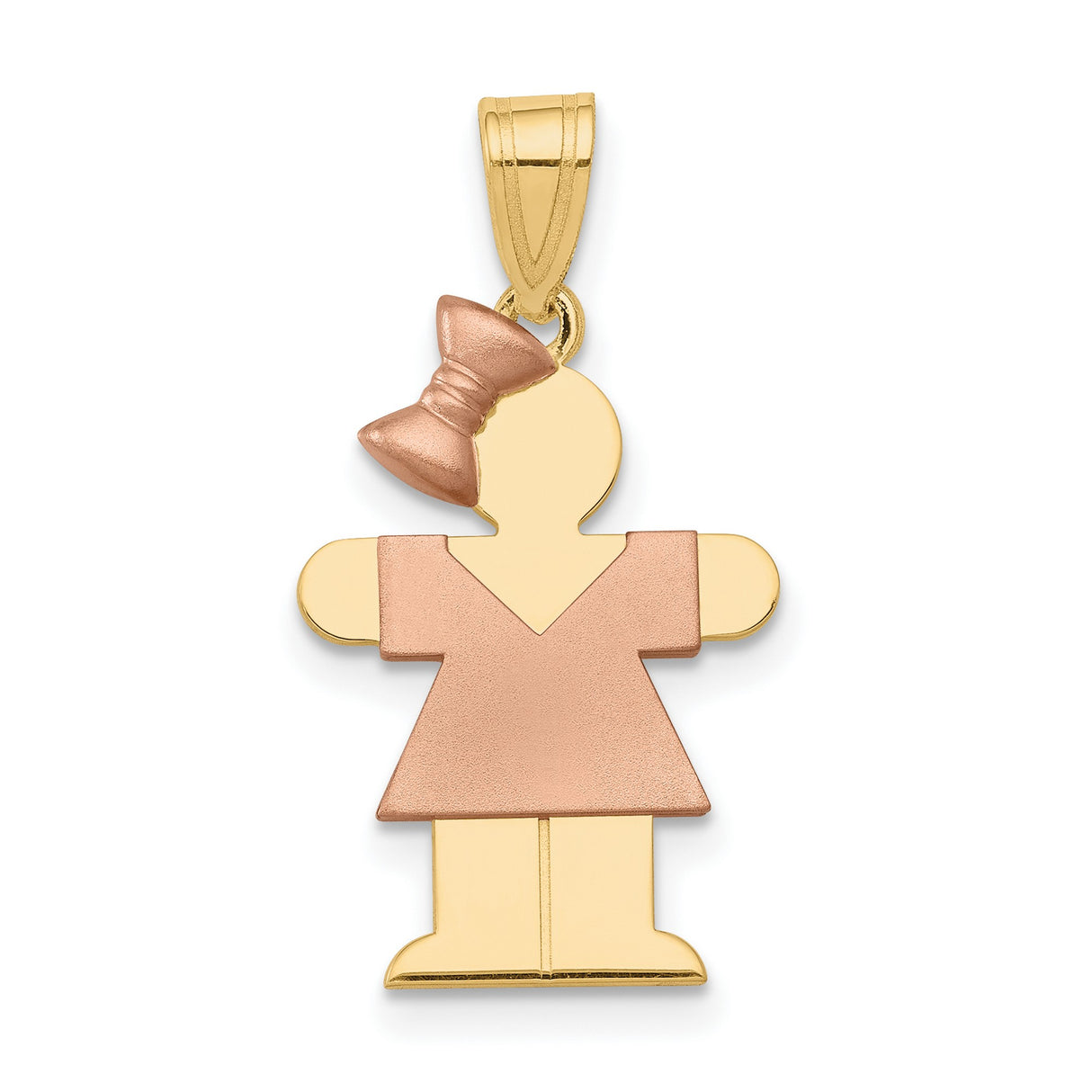 Small Girl w Bow on Left Engravable Charm Pendant in Real 14k Multi-Tone Gold
