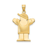 14k Yellow Gold Boy Pendant with Baseball Cap and Raised Arms, Minimalist Family Charm