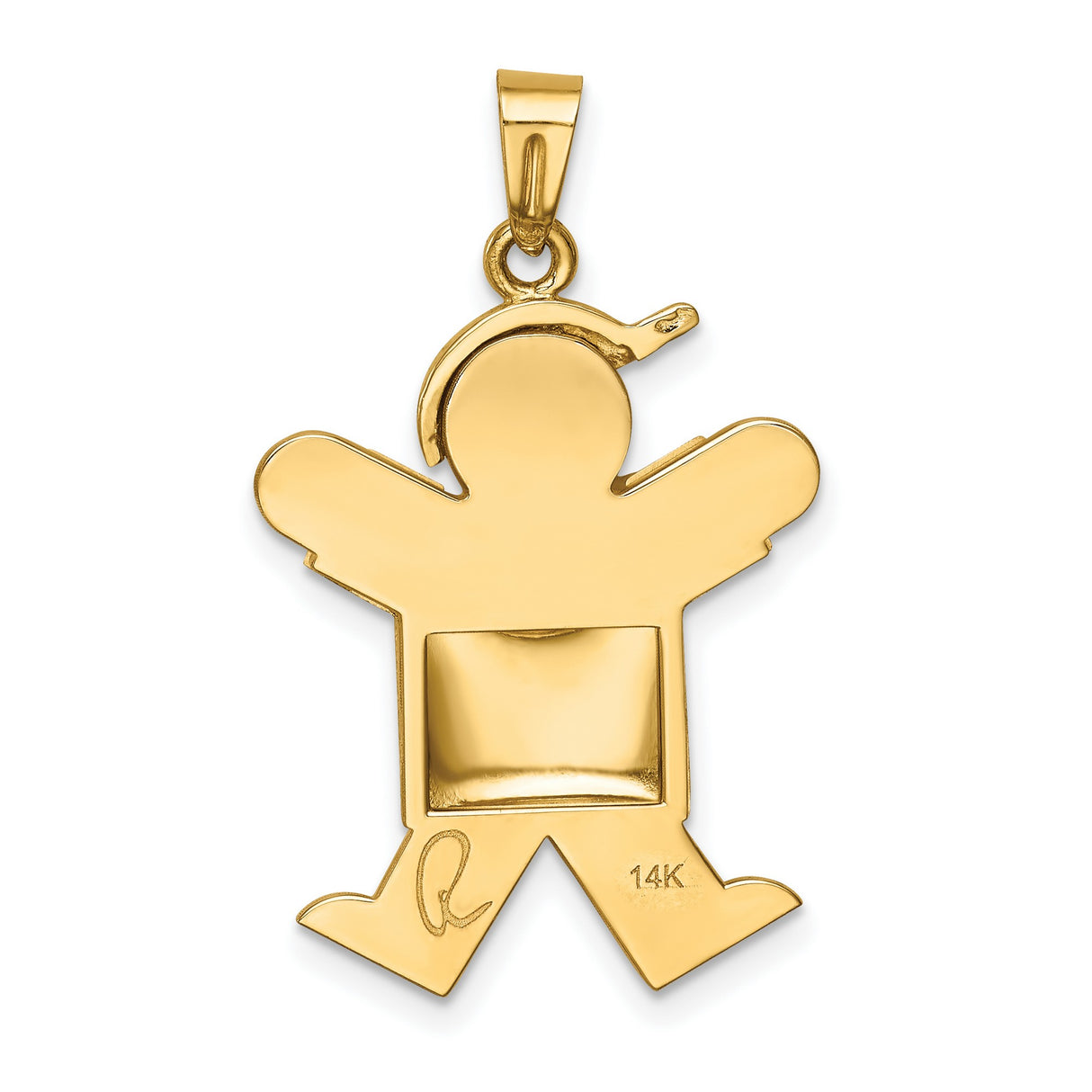 Puffed Boy w Hat on Right Engravable Charm Pendant in Real 14k Yellow Gold