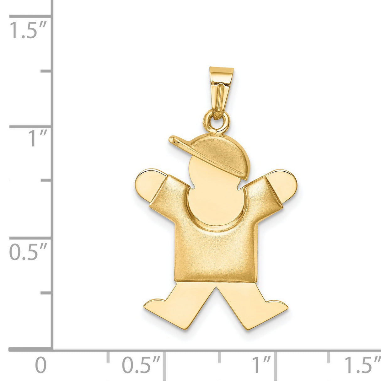 Puffed Boy w Hat on Right Engravable Charm Pendant in Real 14k Yellow Gold