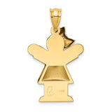 14k Yellow Gold Girl Charm Pendant with Cutout Silhouette and Bow