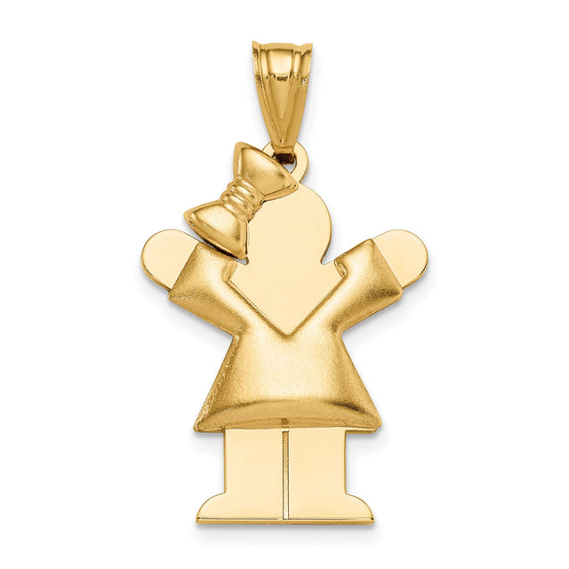 14k Yellow Gold Girl Charm Pendant with Cutout Silhouette and Bow