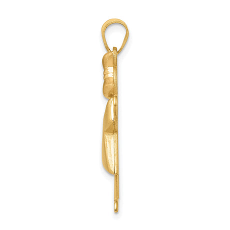 14k Two-Tone Gold Girl Pendant with Rose Gold Bow, Stylized Family Charm Design