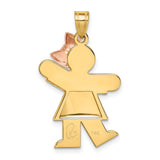 14k Two-Tone Gold Girl Pendant with Rose Gold Bow, Stylized Family Charm Design