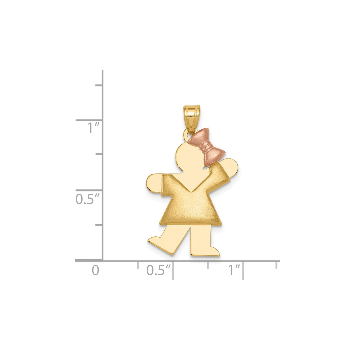 14k Two-Tone Gold Girl Pendant with Rose Gold Bow, Stylized Family Charm Design