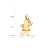 14k Two-Tone Gold Girl Pendant with Rose Gold Bow, Stylized Family Charm Design