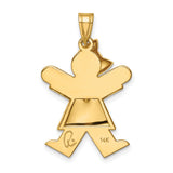 14k Yellow Gold Girl Figure Pendant with Bow, Polished Family Charm for Women or Girls