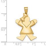 14k Yellow Gold Girl Figure Pendant with Bow, Polished Family Charm for Women or Girls