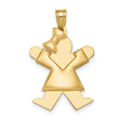 14k Yellow Gold Girl Figure Pendant with Bow, Polished Family Charm for Women or Girls