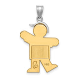 Large Boy w Hat on Left Engravable Charm Pendant in Real 14k Multi-Tone Gold