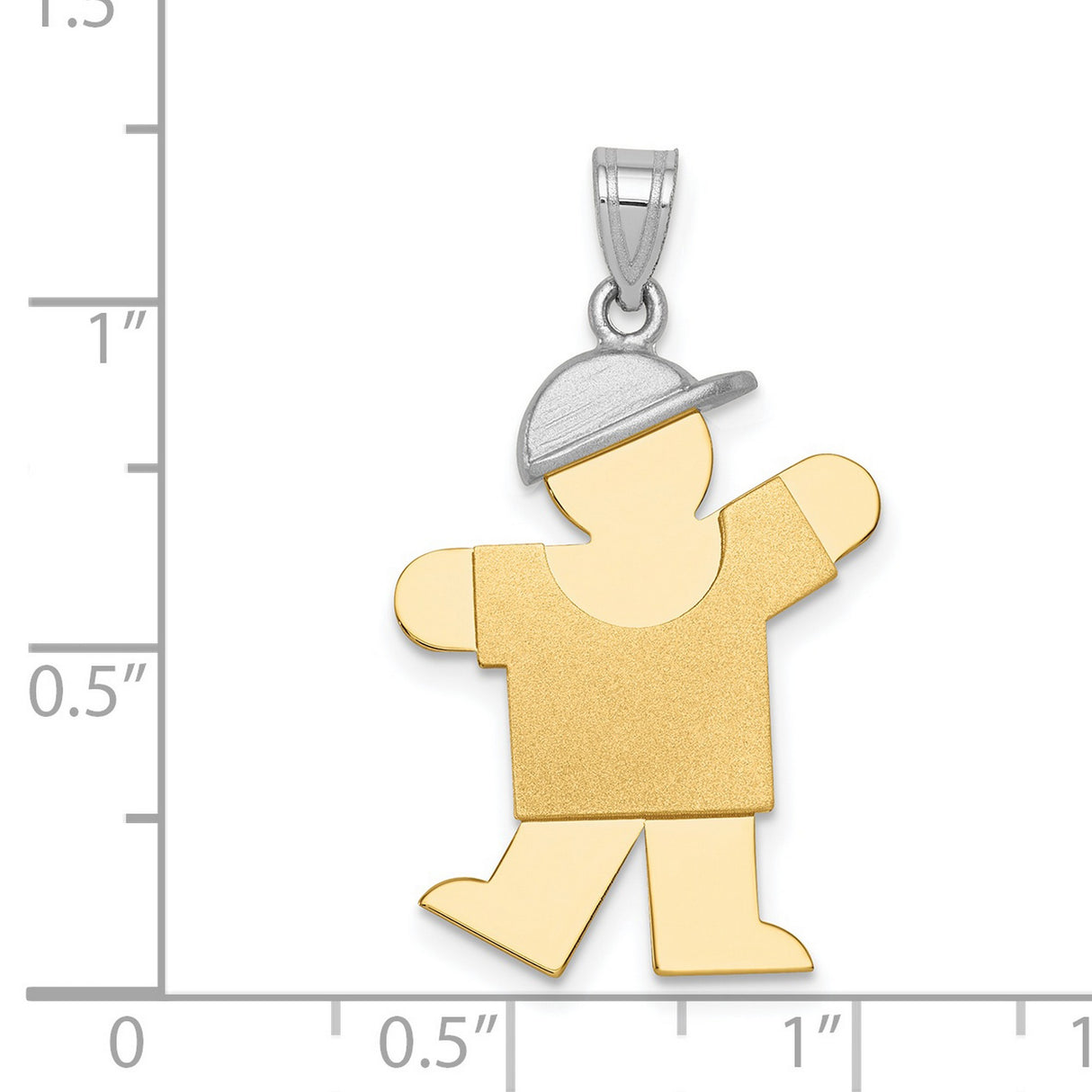 Large Boy w Hat on Left Engravable Charm Pendant in Real 14k Multi-Tone Gold