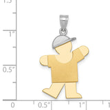 Large Boy w Hat on Left Engravable Charm Pendant in Real 14k Multi-Tone Gold