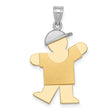 Large Boy w Hat on Left Engravable Charm Pendant in Real 14k Multi-Tone Gold