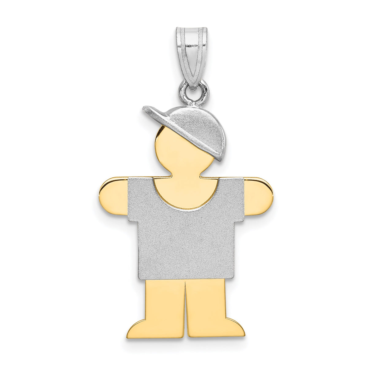 14k Two-Tone Gold Boy Pendant with Cap and Shirt, Stylized Son Charm for Women