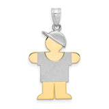 14k Two-Tone Gold Boy Pendant with Cap and Shirt, Stylized Son Charm for Women