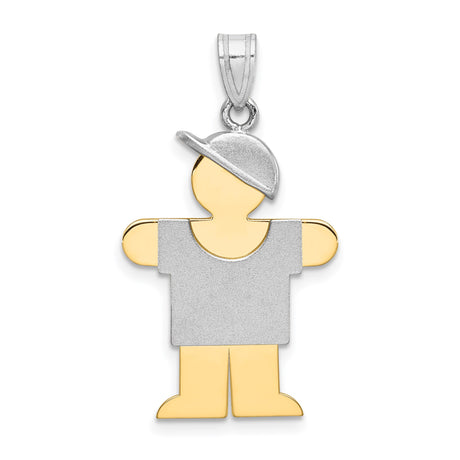 14k Two-Tone Gold Boy Pendant with Cap and Shirt, Stylized Son Charm for Women