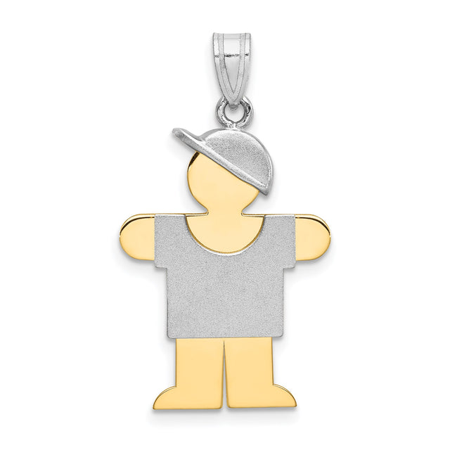 14k Two-Tone Gold Boy Pendant with Cap and Shirt, Stylized Son Charm for Women