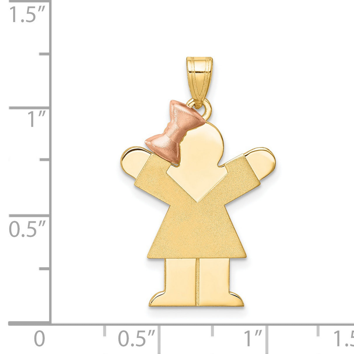 Large Girl w Bow on Left Engravable Charm Pendant in Real 14k Multi-Tone Gold