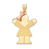 Large Girl w Bow on Left Engravable Charm Pendant in Real 14k Multi-Tone Gold