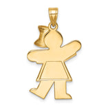 14k Two-Tone Gold Girl Pendant with Rose Gold Bow, Sentimental Family Charm
