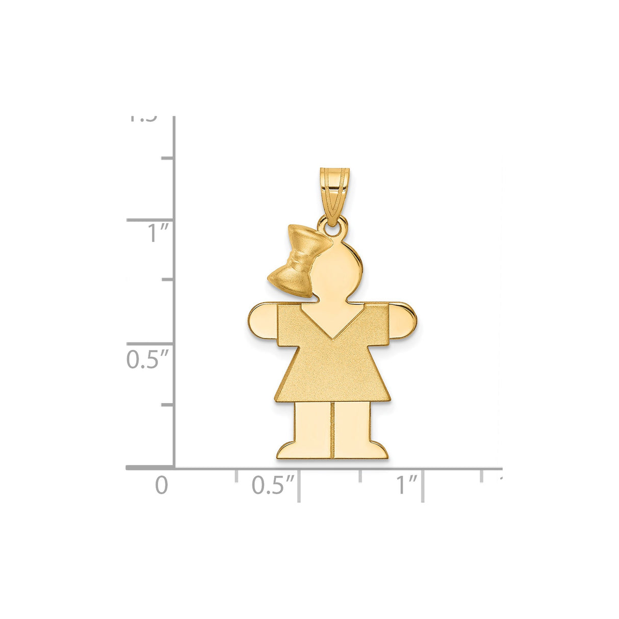 14k Yellow Gold Girl Pendant with Bow, Stylized Female Figure Charm for Necklace or Bracelet