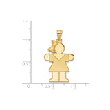 14k Yellow Gold Girl Pendant with Bow, Stylized Female Figure Charm for Necklace or Bracelet