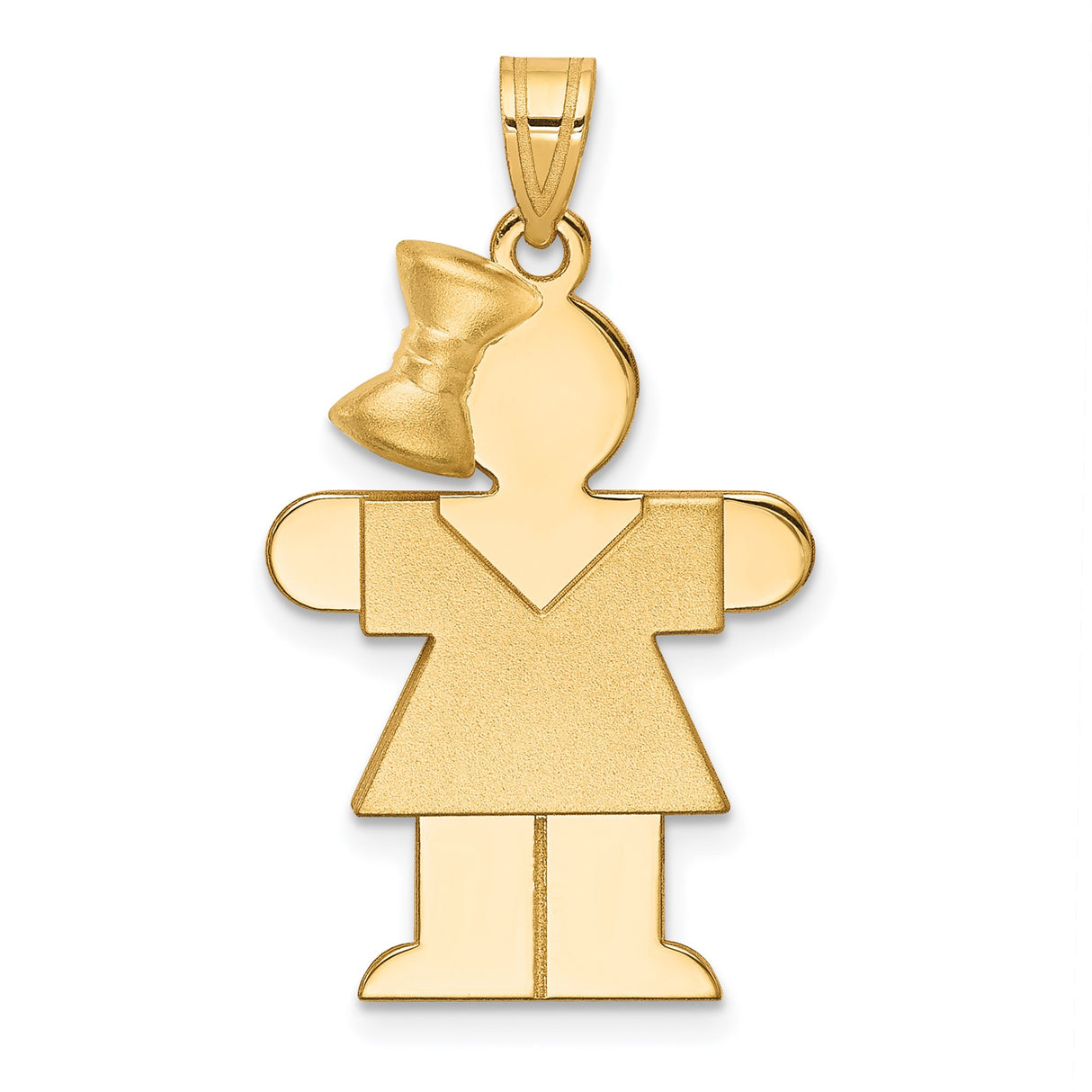 14k Yellow Gold Girl Pendant with Bow, Stylized Female Figure Charm for Necklace or Bracelet