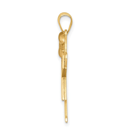 14k Two-Tone Gold Girl Pendant with Rose Gold Dress and Bow, Sentimental Family Charm