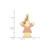 14k Two-Tone Gold Girl Pendant with Rose Gold Dress and Bow, Sentimental Family Charm