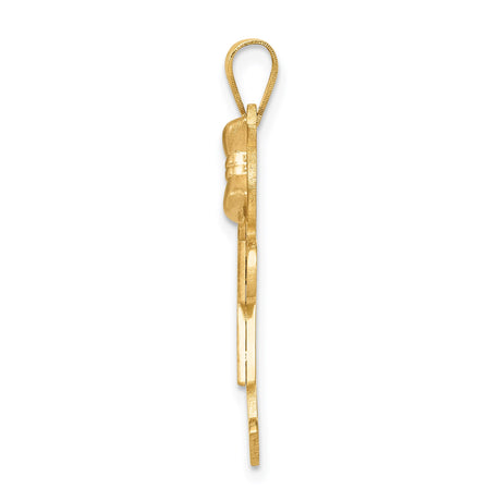 14k Two-Tone Gold Girl Pendant with Dress and Bow Detail, Engravable Family Charm