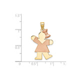 14k Two-Tone Gold Girl Pendant with Dress and Bow Detail, Engravable Family Charm