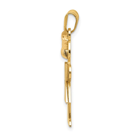 14k Two-Tone Gold Girl Pendant with Rose Gold Dress and Bow, Daughter Charm Jewelry