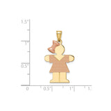 14k Two-Tone Gold Girl Pendant with Rose Gold Dress and Bow, Daughter Charm Jewelry