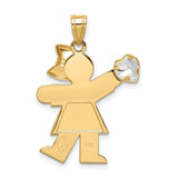 14k Yellow Gold Girl Pendant with Heart-Shaped Synthetic Birthstone and Bow Detail
