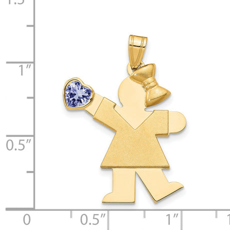 14k Yellow Gold Girl Birthstone Pendant with Heart Charm, June Synthetic Gemstone Keepsake