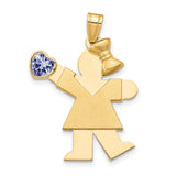 14k Yellow Gold Girl Birthstone Pendant with Heart Charm, June Synthetic Gemstone Keepsake