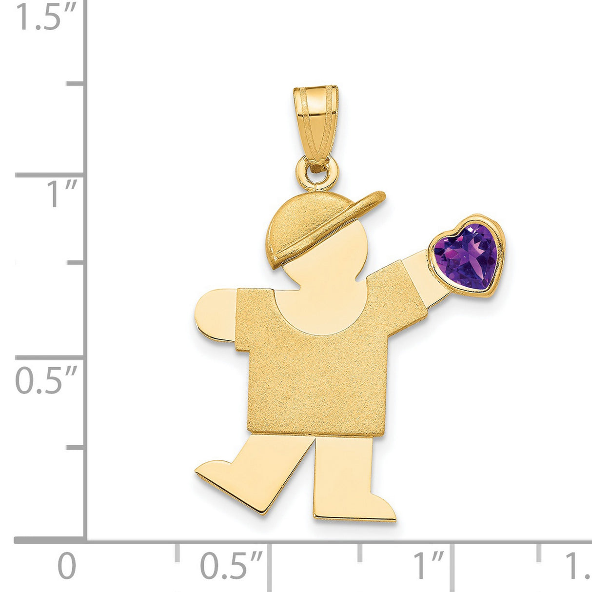 14k Yellow Gold Boy Pendant with Heart Shaped Synthetic Birthstone, Cartoon Cap Design