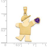 14k Yellow Gold Boy Pendant with Heart Shaped Synthetic Birthstone, Cartoon Cap Design