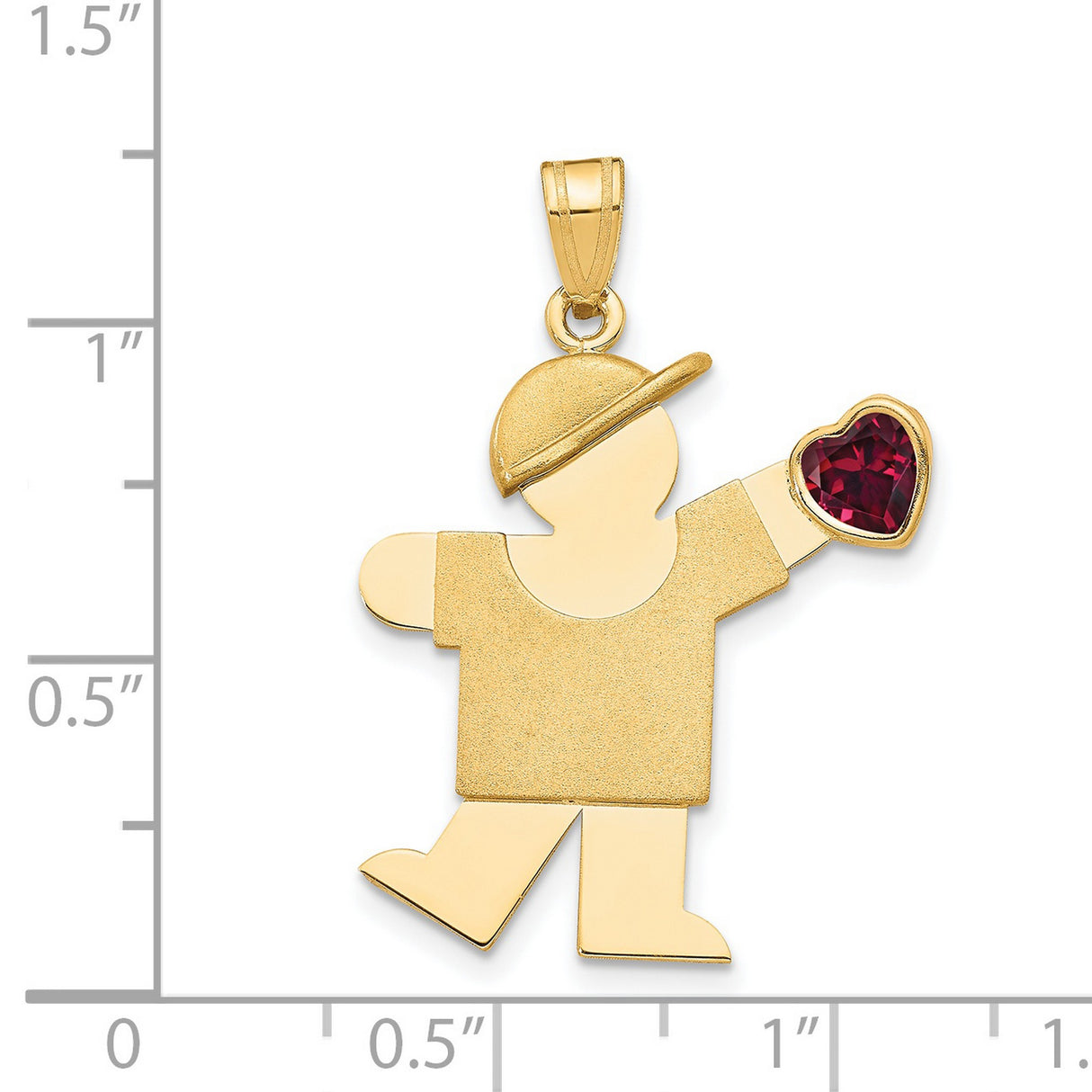 14k Yellow Gold Boy Charm Pendant with Synthetic Birthstone and Red Heart, Sentimental Jewelry for Mom