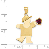 14k Yellow Gold Boy Charm Pendant with Synthetic Birthstone and Red Heart, Sentimental Jewelry for Mom